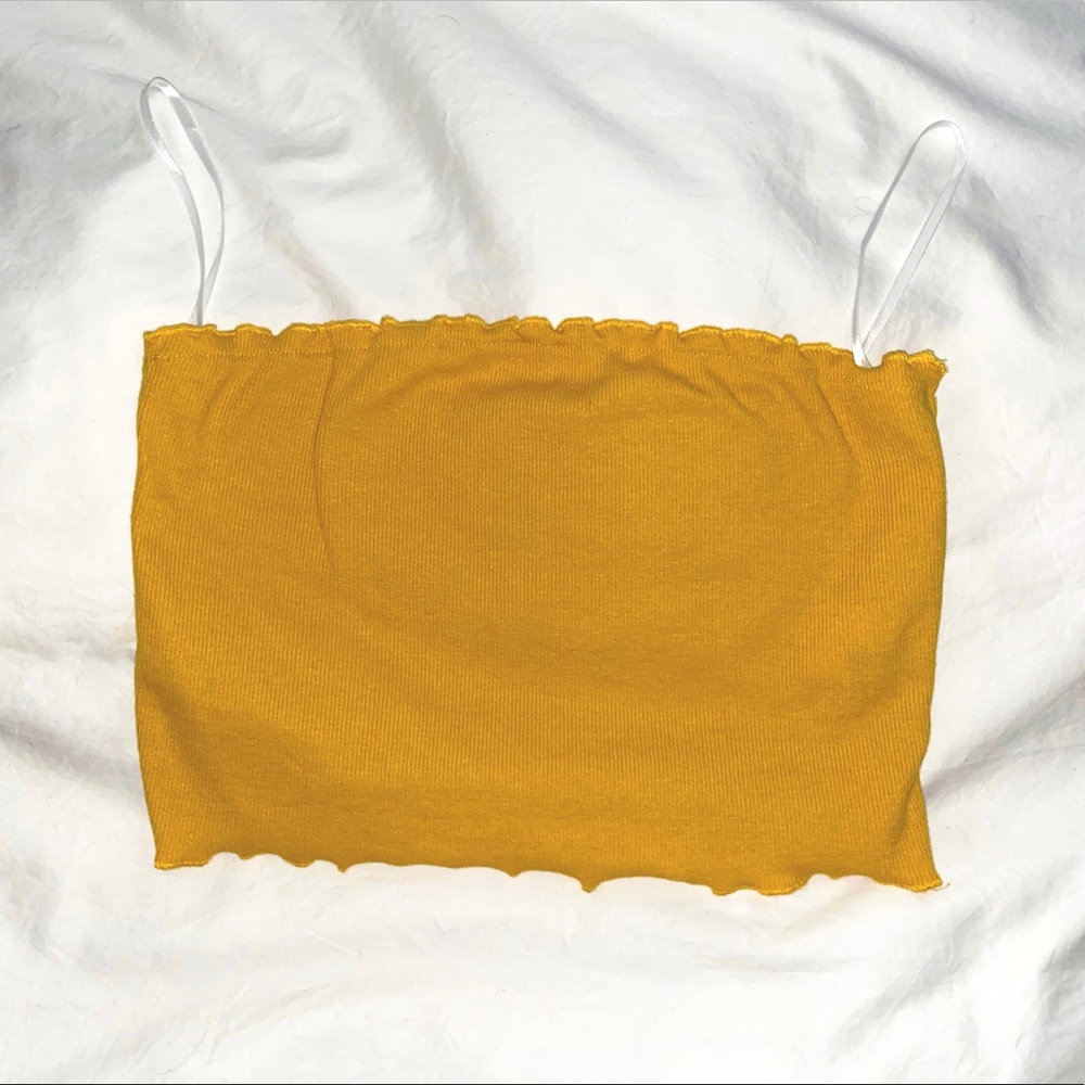 Frill Trim Rib-knit Bandeau Top